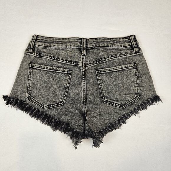 Fashion Nova Beach Party Cheeky Cut Off Denim Short Black Rip Jean Frayed Size 5 - Picture 5 of 14